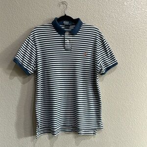 Men Polo Ralph Lauren Classic Fit Golf Polo Shirt Size L Blue Stripe Soft Touch